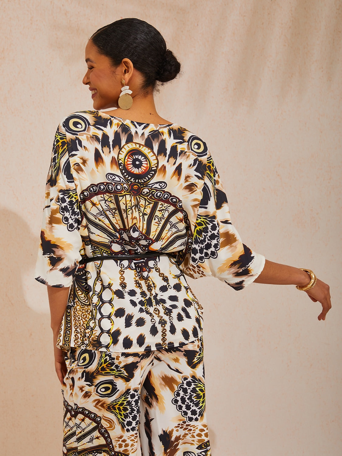 Vacation Artistic Leopard Print Dolman Sleeve Chiffon Top