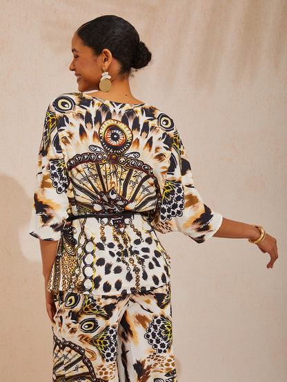 Vacation Artistic Leopard Print Dolman Sleeve Chiffon Top