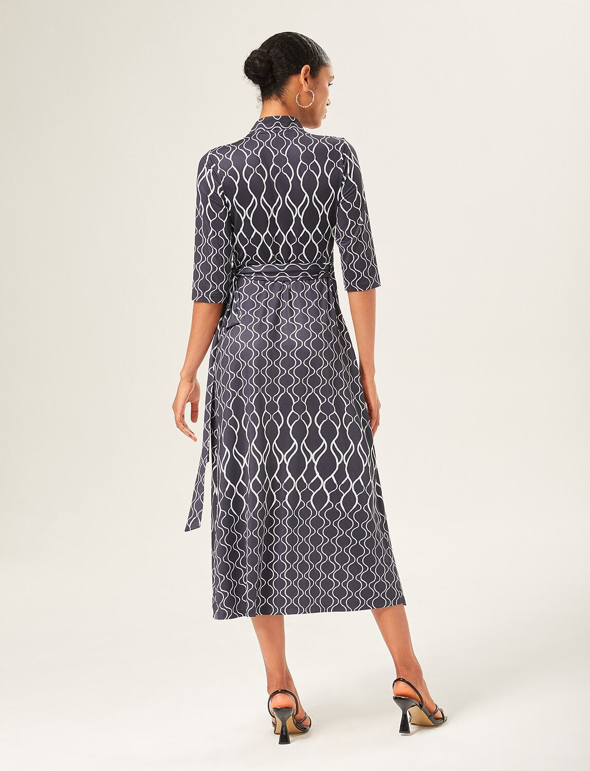 Geometric Print Stretch Satin Wrap Dress