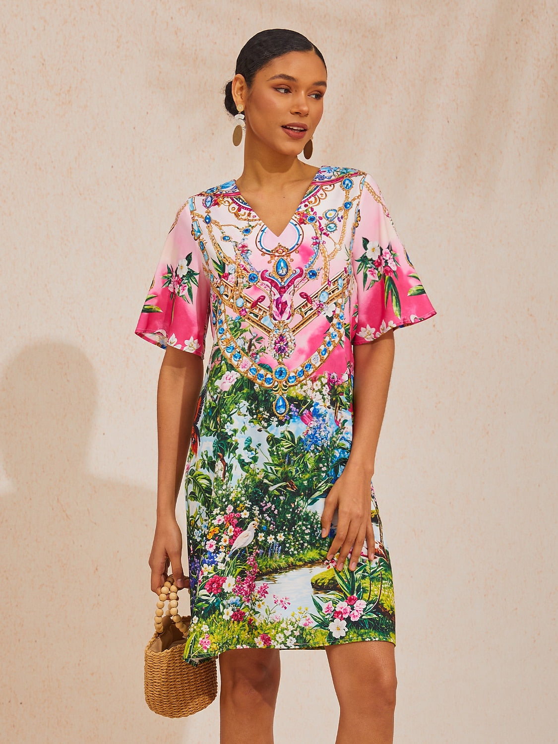 Vacation Jungle Print Straight Satin Mini Dress