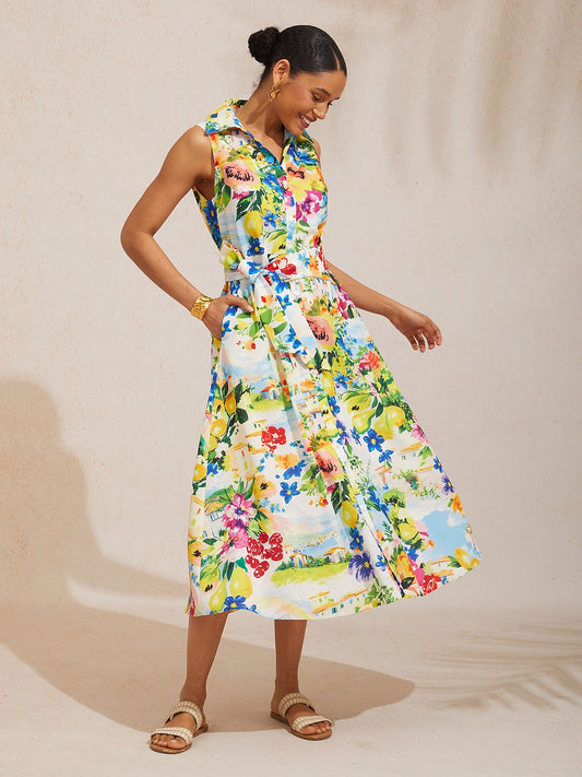 Holiday Citrus Garden Airy Linen Look Maxi Dress