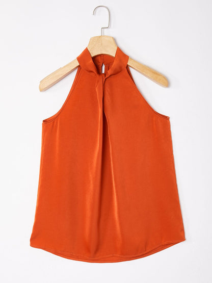 Satin Orange Stand Collar Wide Leg Pants Set