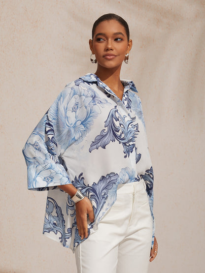 Vacation Retro Floral Dolman Sleeve Chiffon Short Shirt