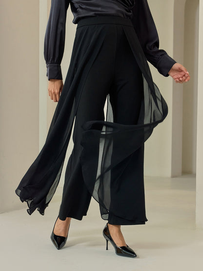 Black Full Length Chiffon High Elasticity Palazzo Pants