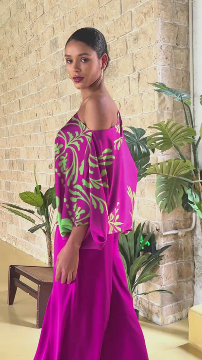 Satin Wide Leg Burgundy Pocket Pants