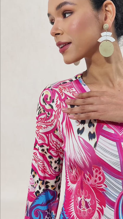 Abstract Leopard Paisley Print High Stretch Knit Maxi Dress