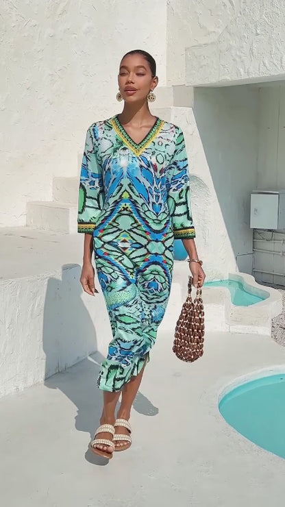 Stretch Python Motif Fitted Knit Dress