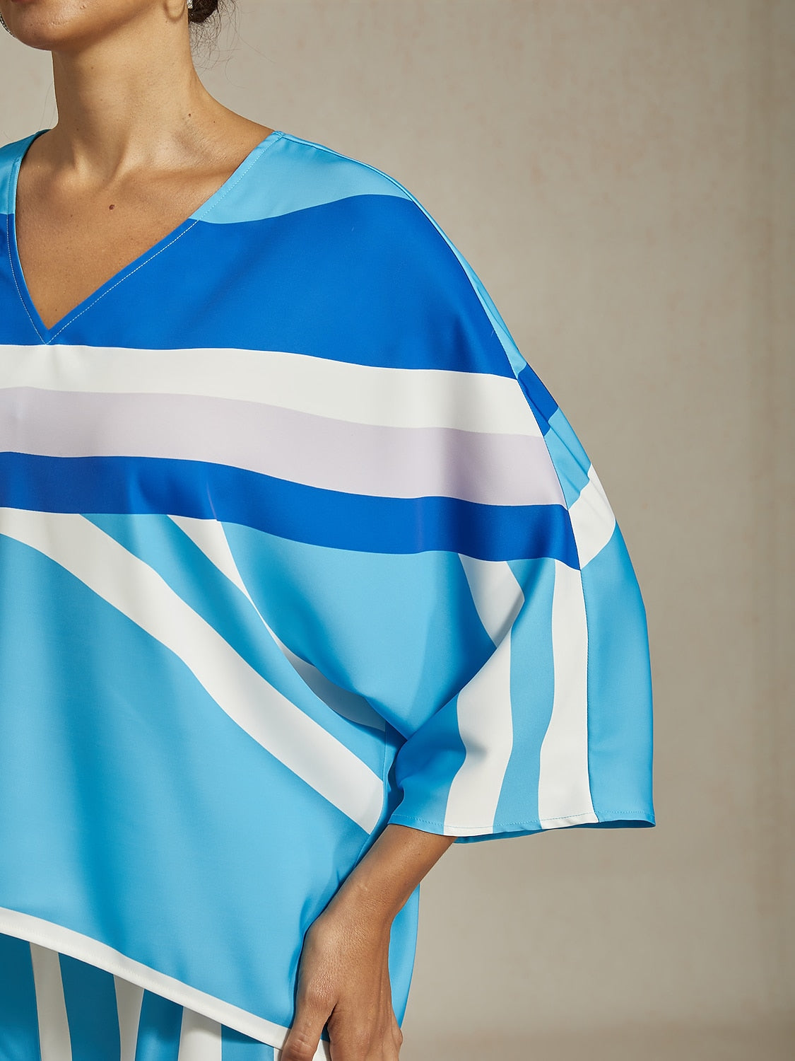 Satin Geometric Pattern Print Poncho Blouse