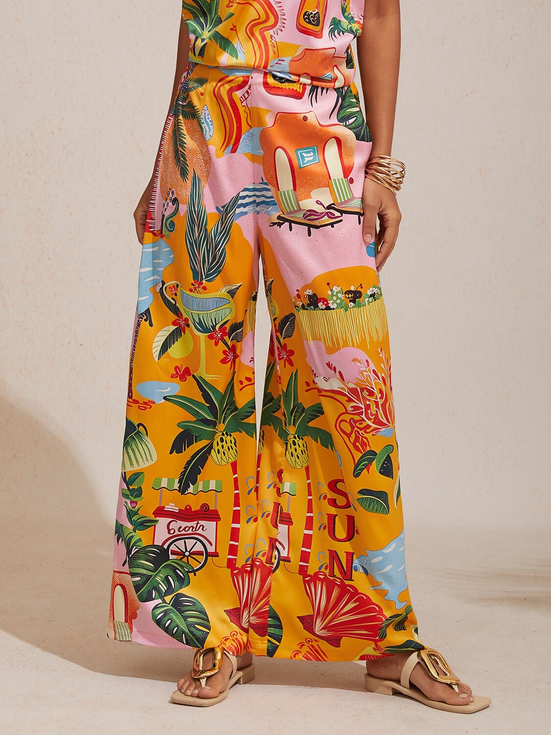 Vacation Beach Floral Print Straight Wide leg Pants