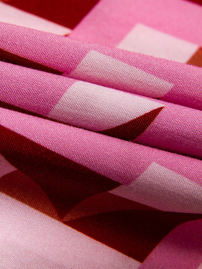 Resort Maxi Dress Pink Short Geometic Drawstring