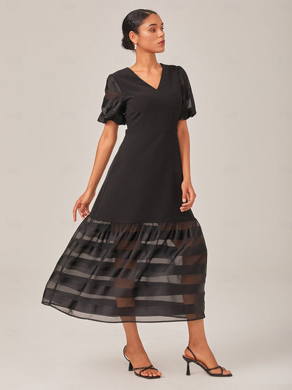 Waist-Cinching Elegant Black Maxi Dress