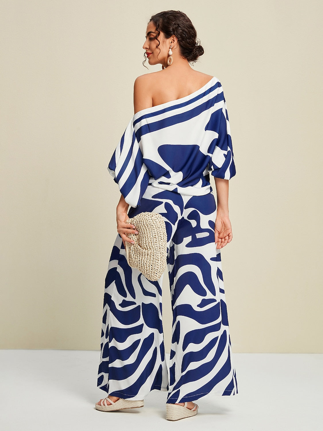 Satin Daily Casual Abstract Arts Wide Leg Pants