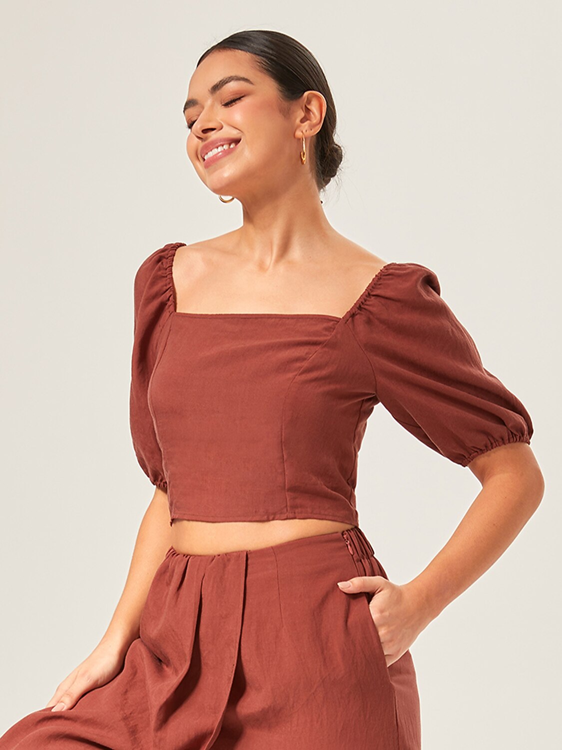 Lyocell-Blend Smocked Blouse