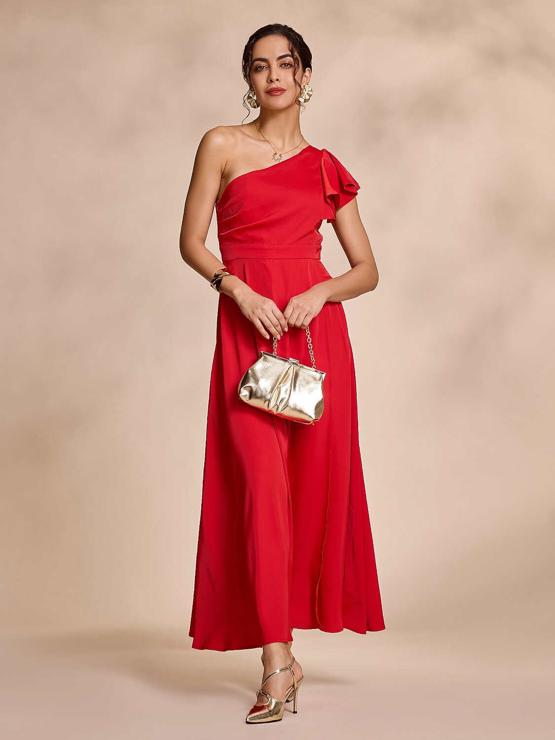 Satin Peplum Hem Solid Maxi Dress Dress