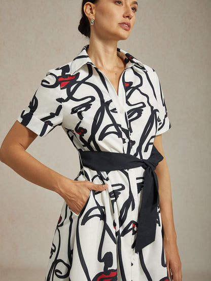 Maxi Dress Shirt Abstract Face Art Short