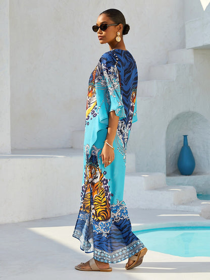 Mallorca Blossom Flowy Chiffon Dolman Sleeve Maxi Dress