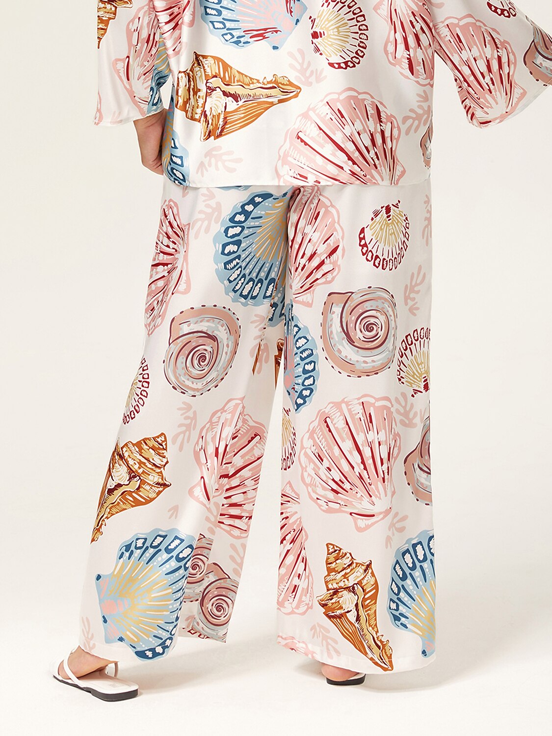 Shell Print Elastic Waist Wide Leg Pants