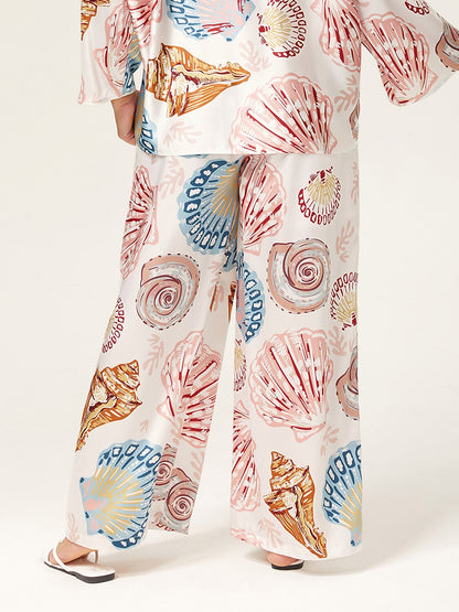 Shell Print Elastic Waist Wide Leg Pants