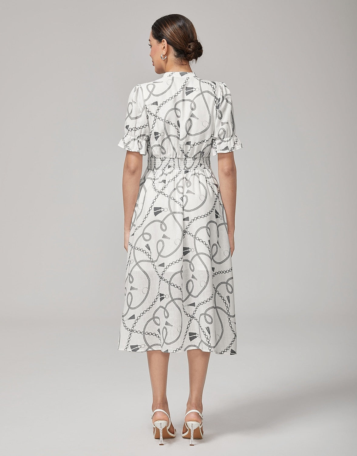 Chain Print Smocked Back Corset Dress