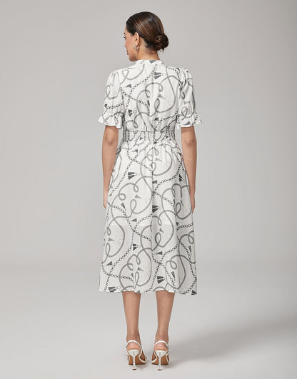 Chain Print Smocked Back Corset Dress