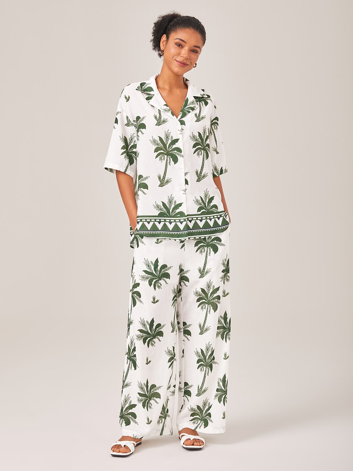 Vacation Palm Tree Print Loose Two-Piece Set