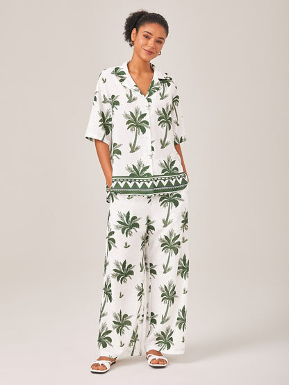 Vacation Palm Tree Print Loose Two-Piece Set