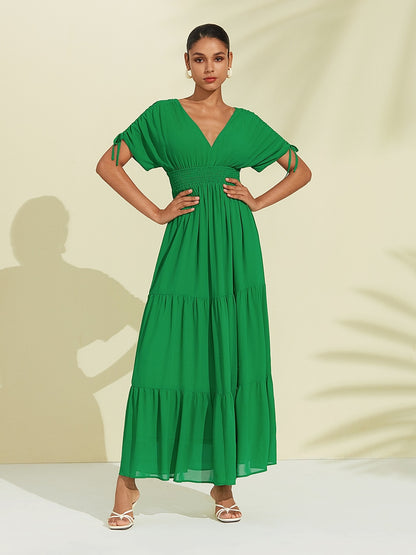 Chiffon Halter Tie Back Smock Maxi Dress