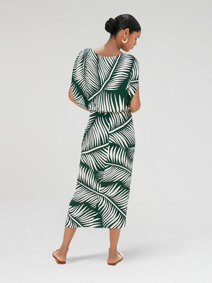 Satin Print Raglan Midi Dress