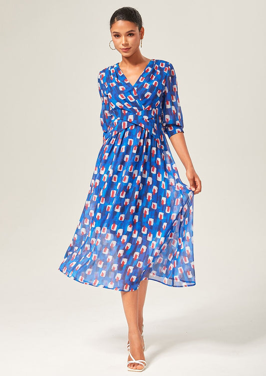 Geometric Color-Block Chiffon Maxi Dress