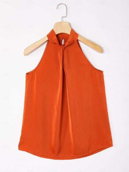 Satin Orange Stand Collar Wide Leg Pants Set