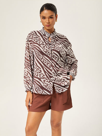 Animal Print Ruched Long Sleeve Pullover