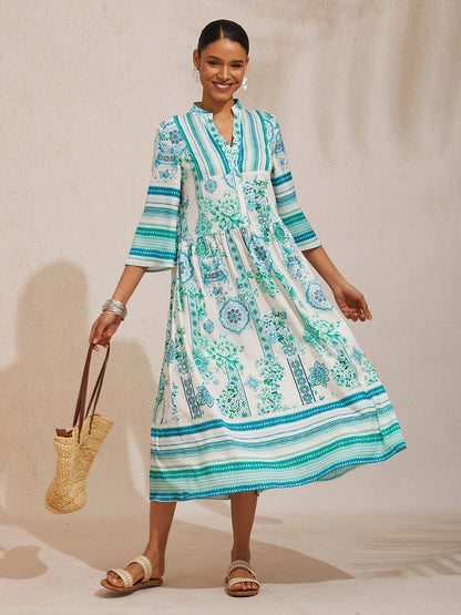 Celadon Bloom Story Silky Satin Maxi Dress