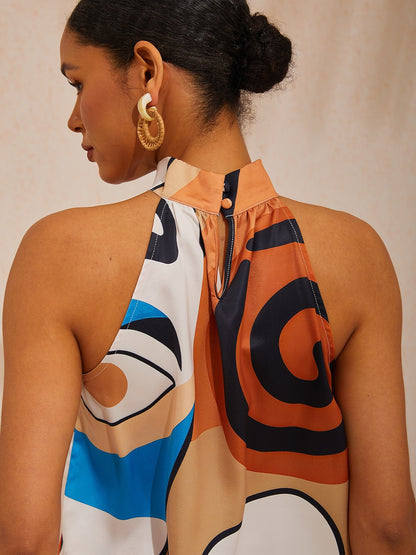 Abstract Art Silky Satin Sleeveless Top