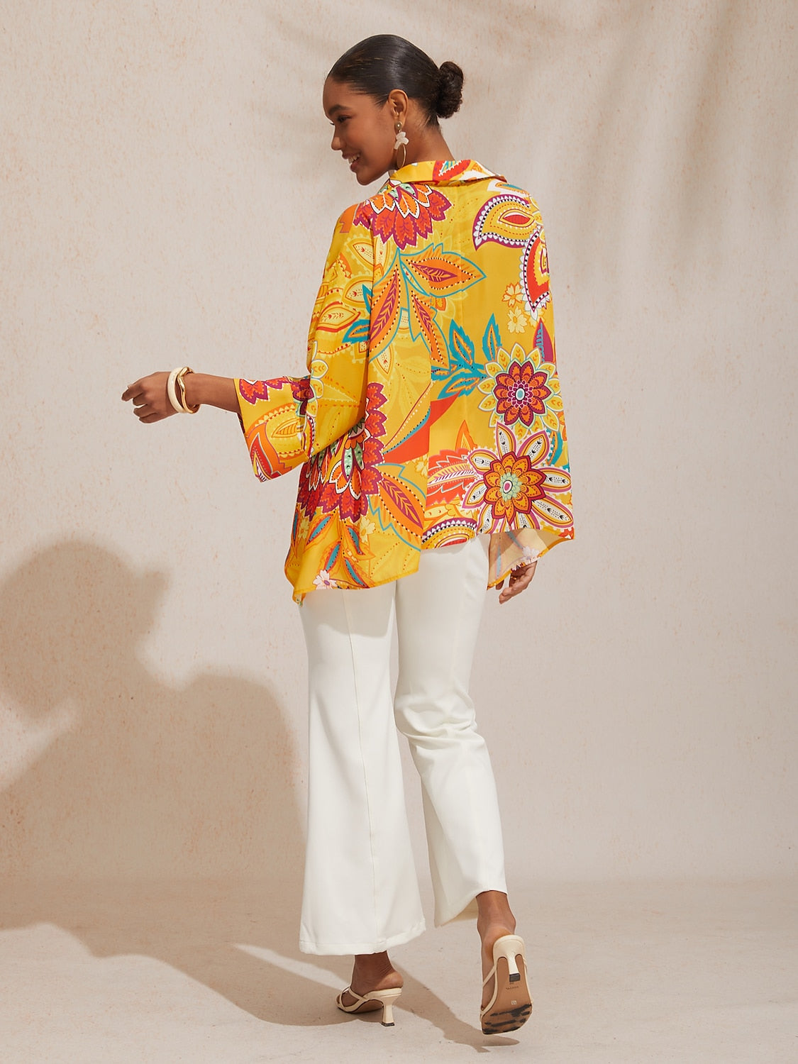 Vacation Paisley Floral Loose Dolman Sleeves Chiffon Short Shirt