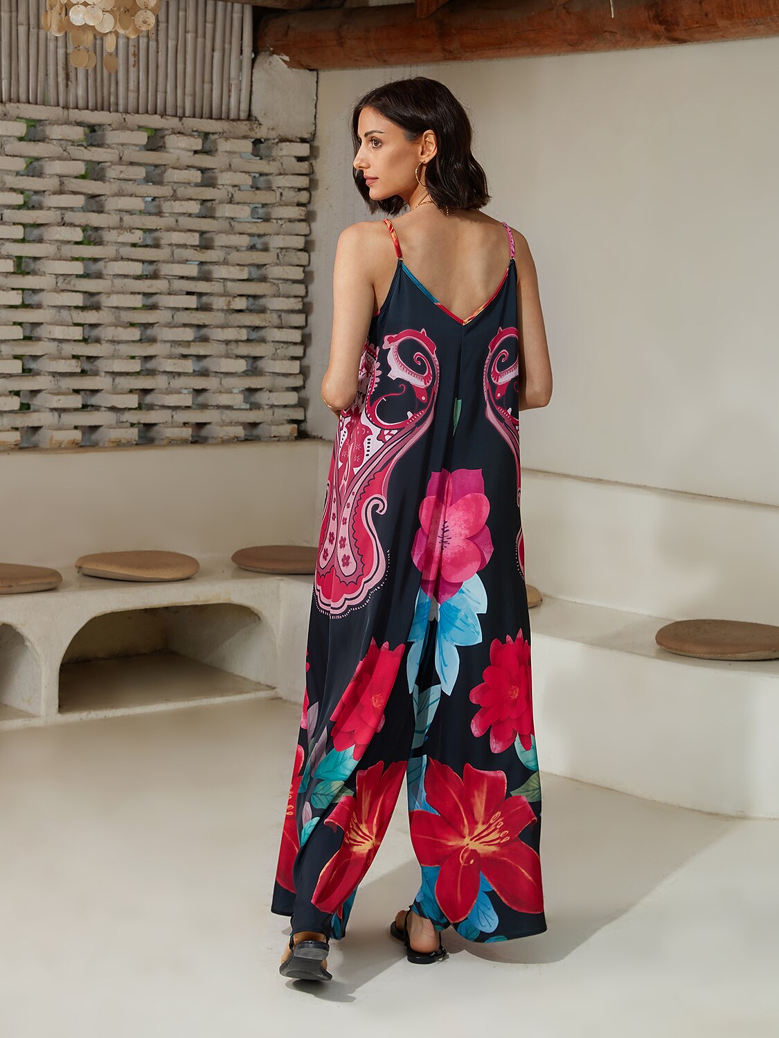Satin Floral Print Camisole Jumpsuit