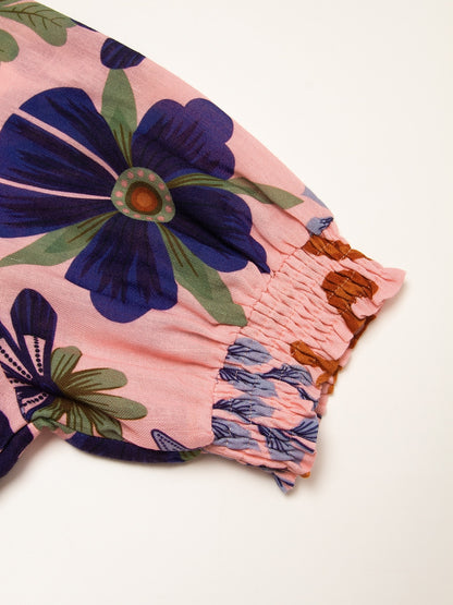 Floral Lace Up Short Midi Dress