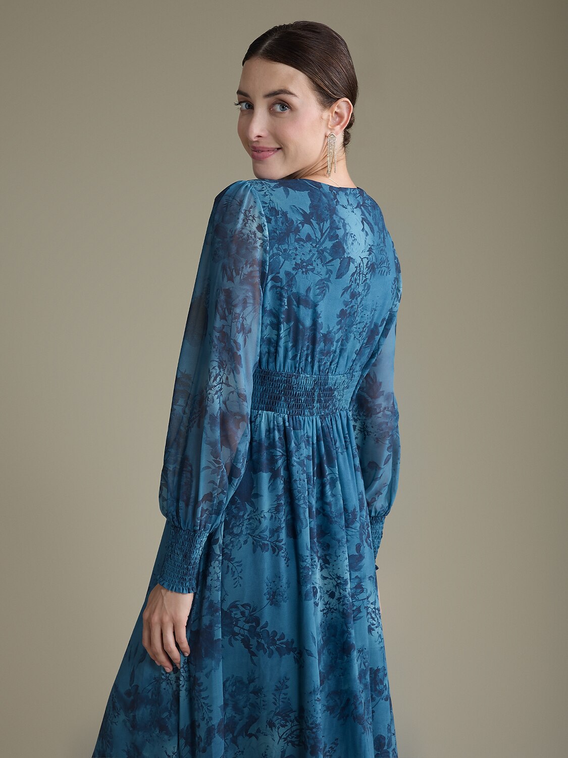 Elegant Floral Print Chiffon Maxi Wedding Guest Dress