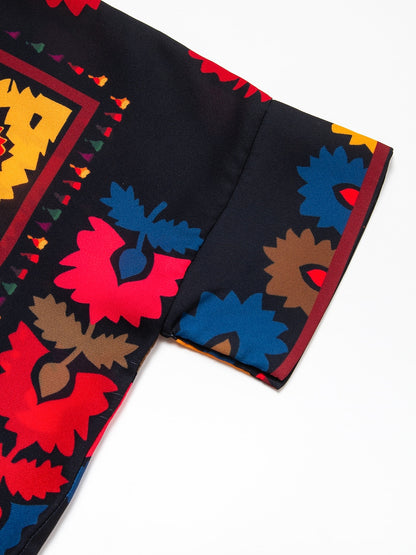 Top Chiffon Floral Print Lapel Ethnic Style