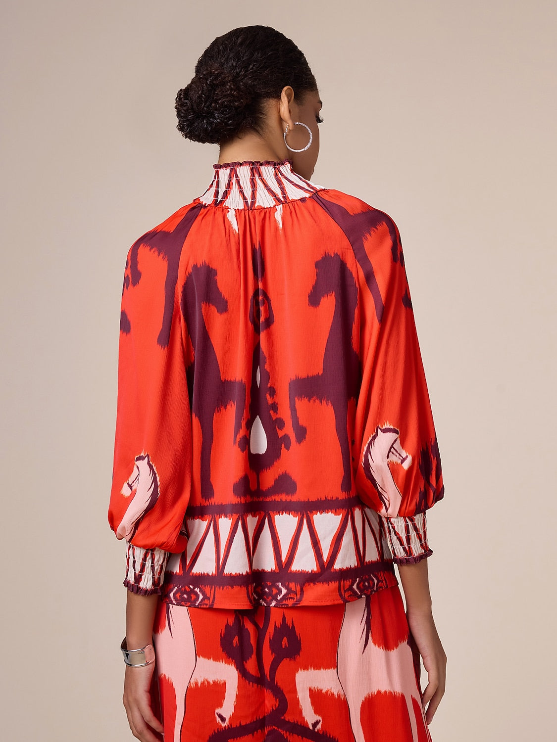 Chiffon Orange Bohemian Printing Turtle Blouse