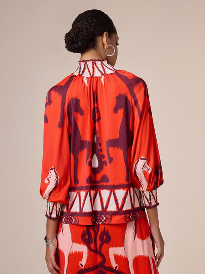 Chiffon Orange Bohemian Printing Turtle Blouse