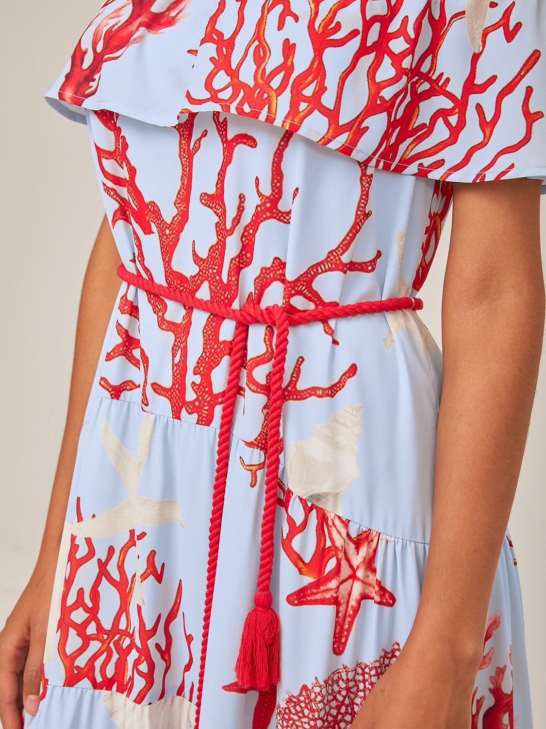 Elegant Chiffon Ocean-Inspired Print Vacation Dress