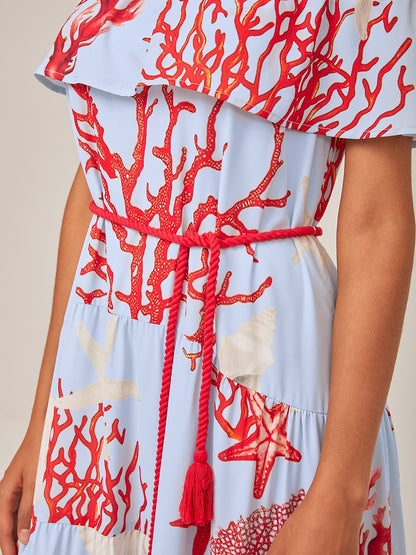 Elegant Chiffon Ocean-Inspired Print Vacation Dress