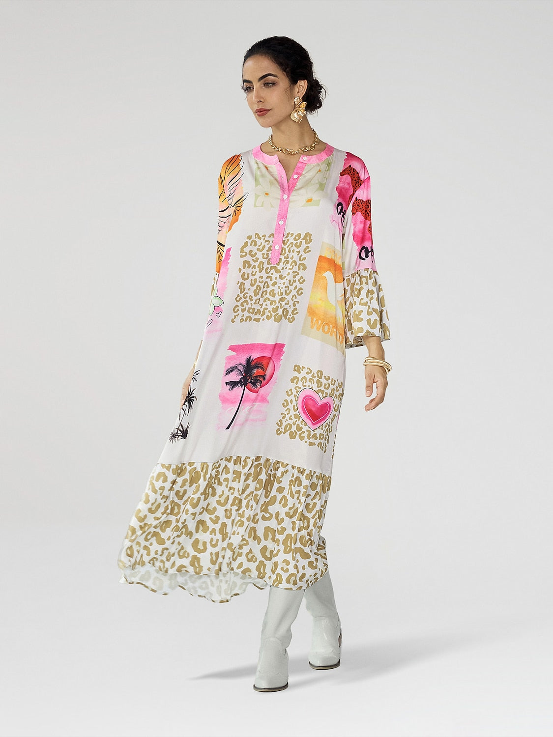 Satin Leopard Print Button Up Maxi Dress