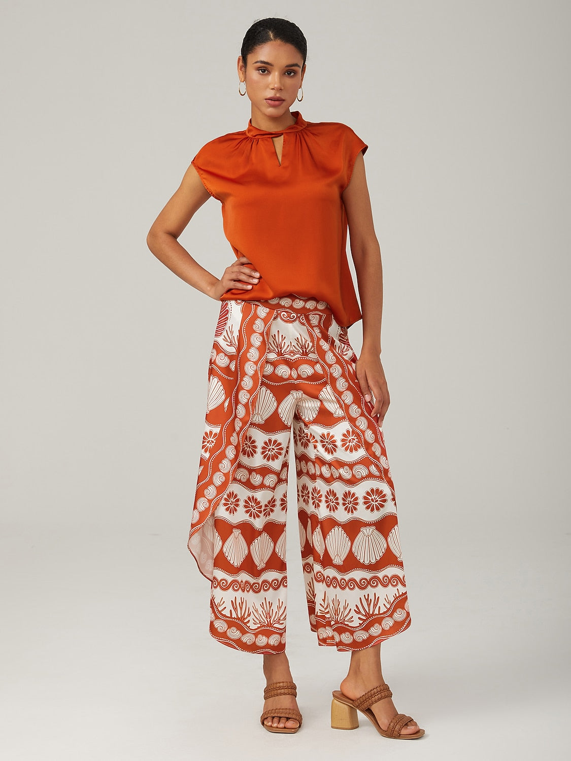 Orange Stand-Up Collar Sleeveless Knotted Top