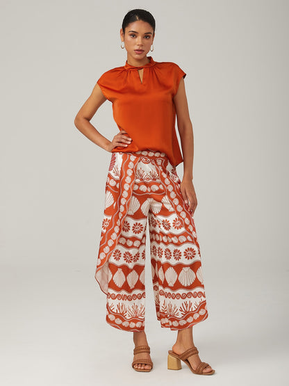 Orange Stand-Up Collar Sleeveless Knotted Top