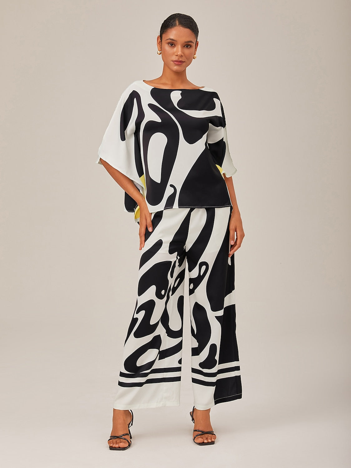 Black Satin Wide Leg Neutral Casual Pants