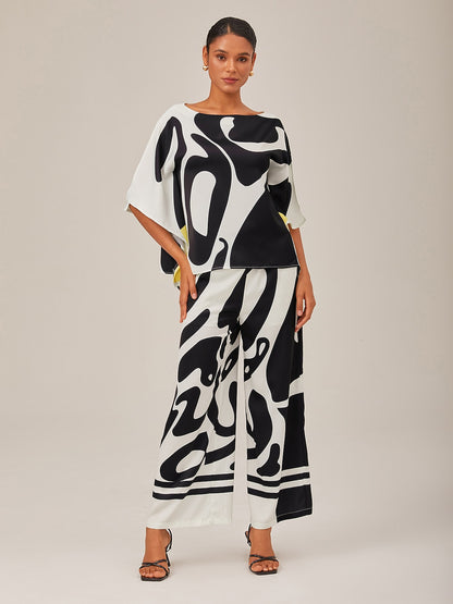 Black Satin Wide Leg Neutral Casual Pants