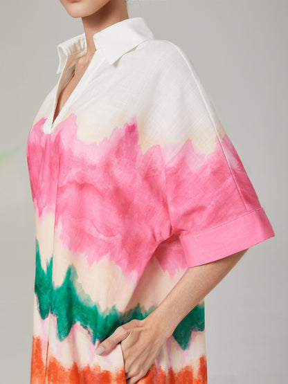 Color Gradient Printed Shirt Dress