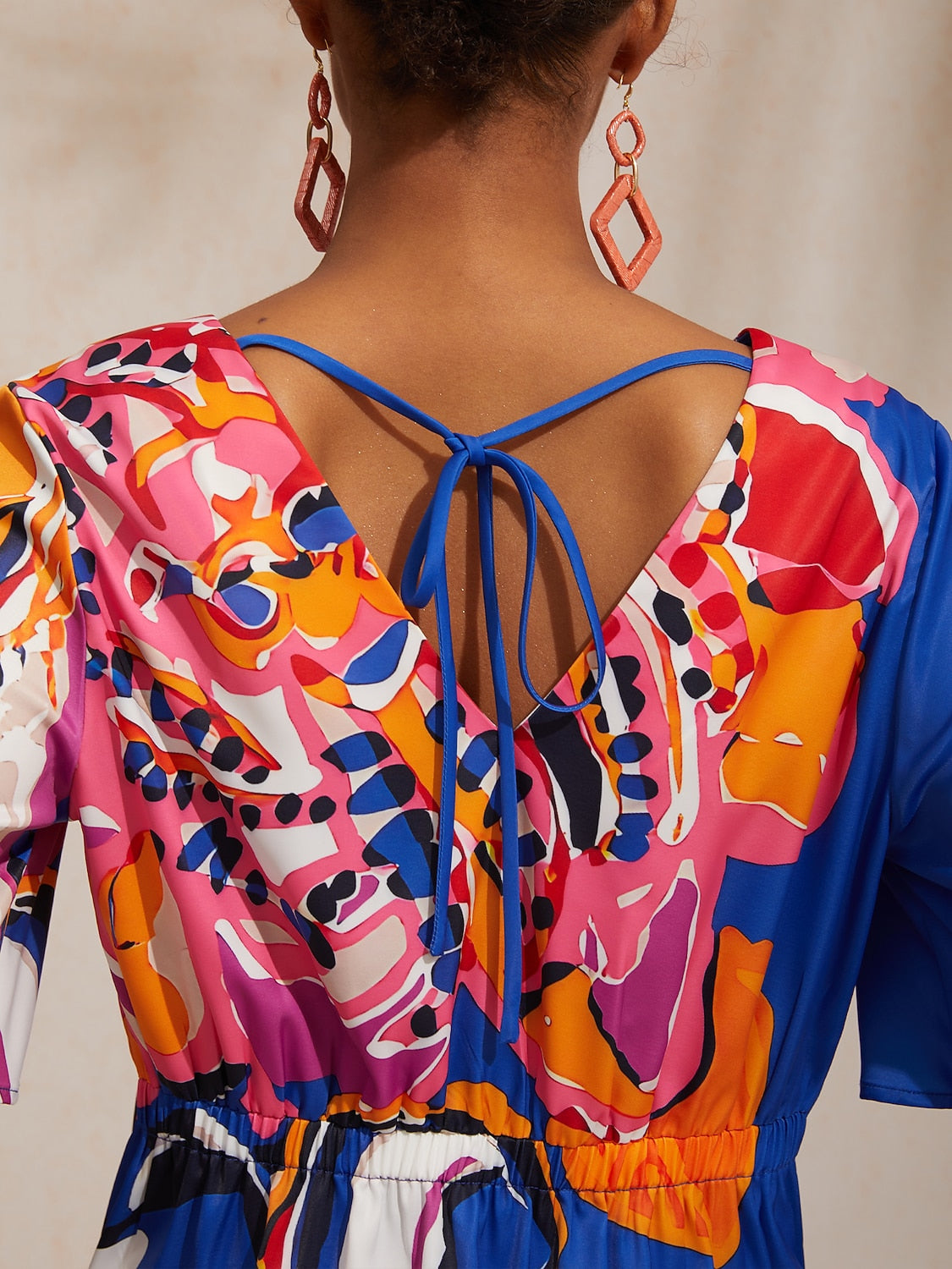 Vacation Artistic Floral Fitted Waist Satin Mini Dress