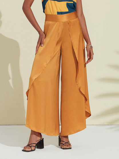 Satin Swing Ruffle Pants